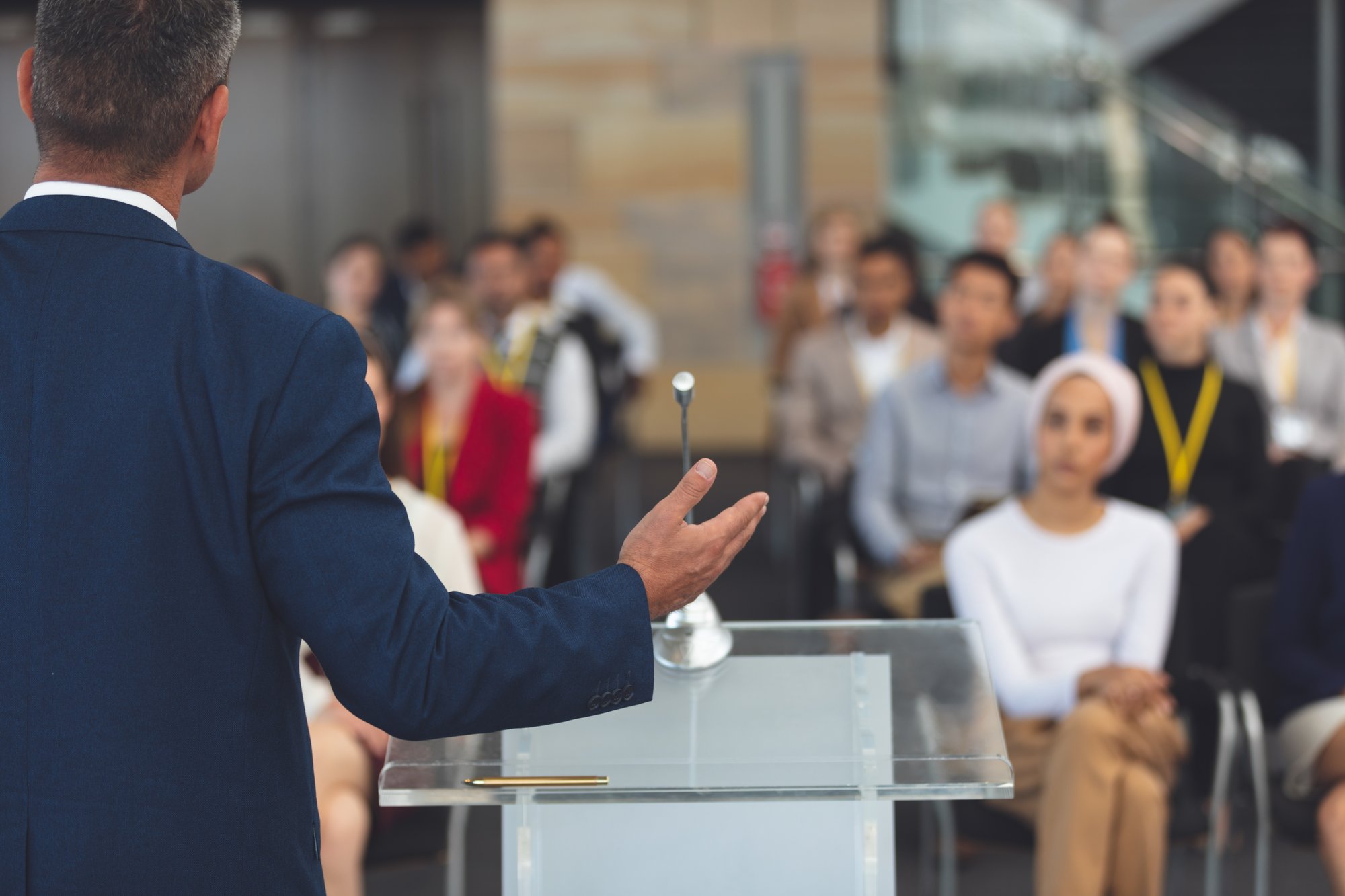Higher ed leader presenting