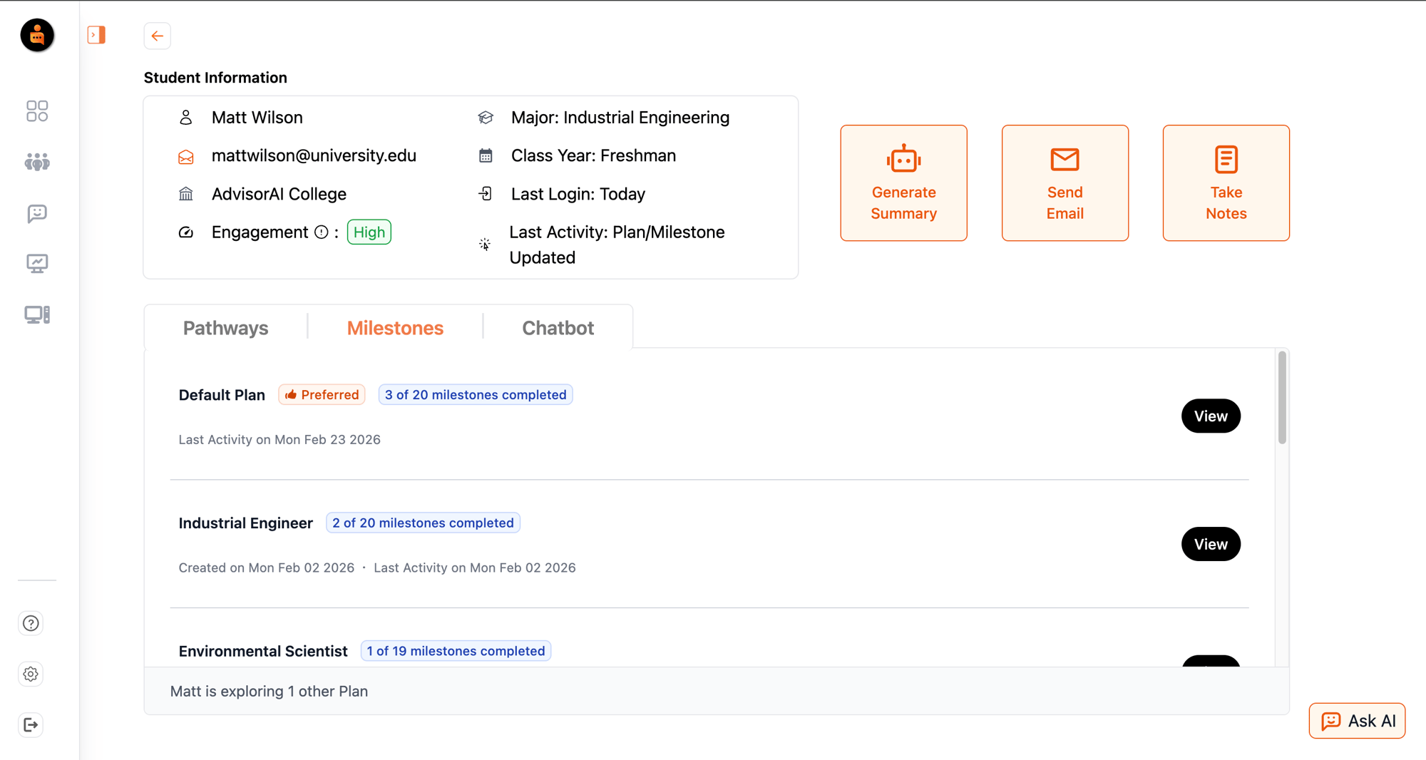 Administrative View of Student Profile