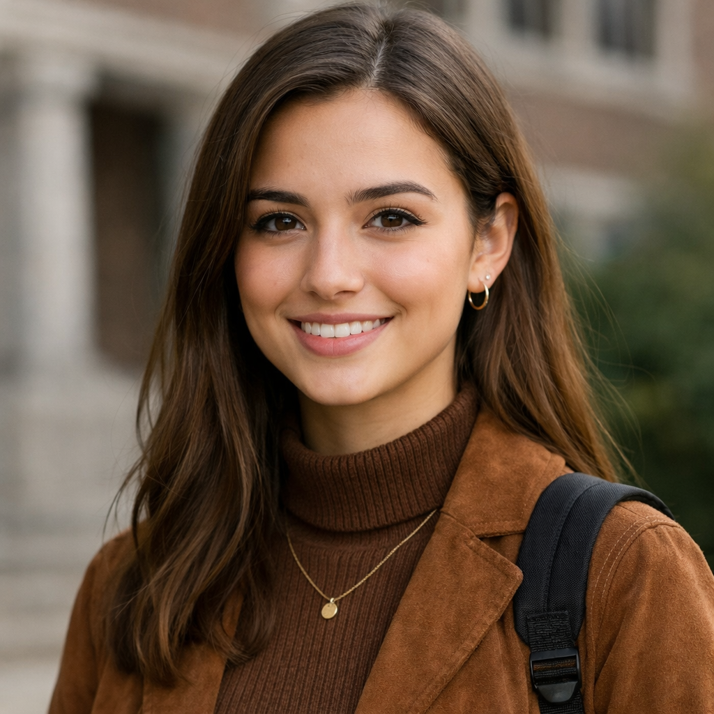 Female College Student Headshot Brown Attire-1