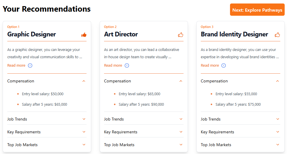 Career Explorer recommendations Career Explorer recommendations